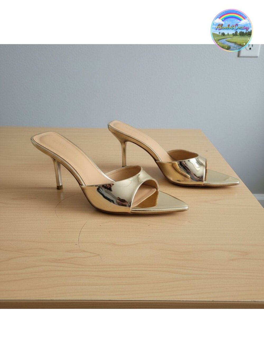 QIV Kitten Heels Pointed Toe Mule Heeled Sandals Faux Leather Slip On